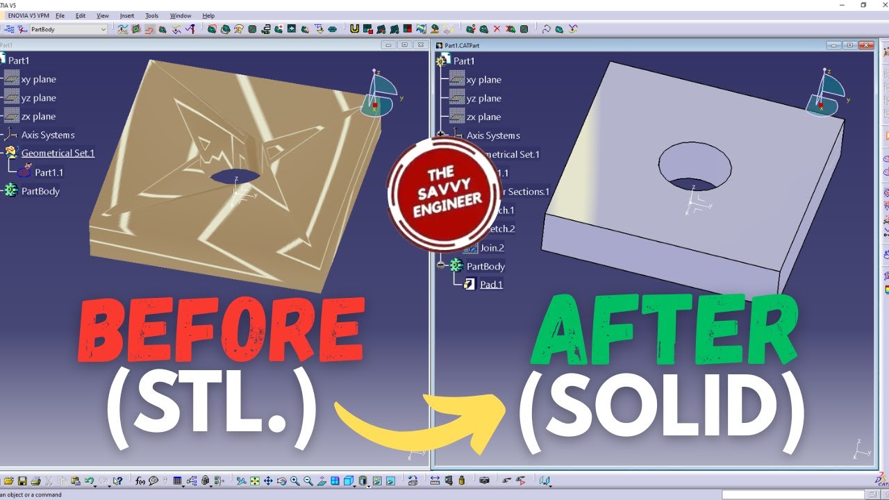 CATIA Reverse Engineering - from STL to Solid Body - YouTube