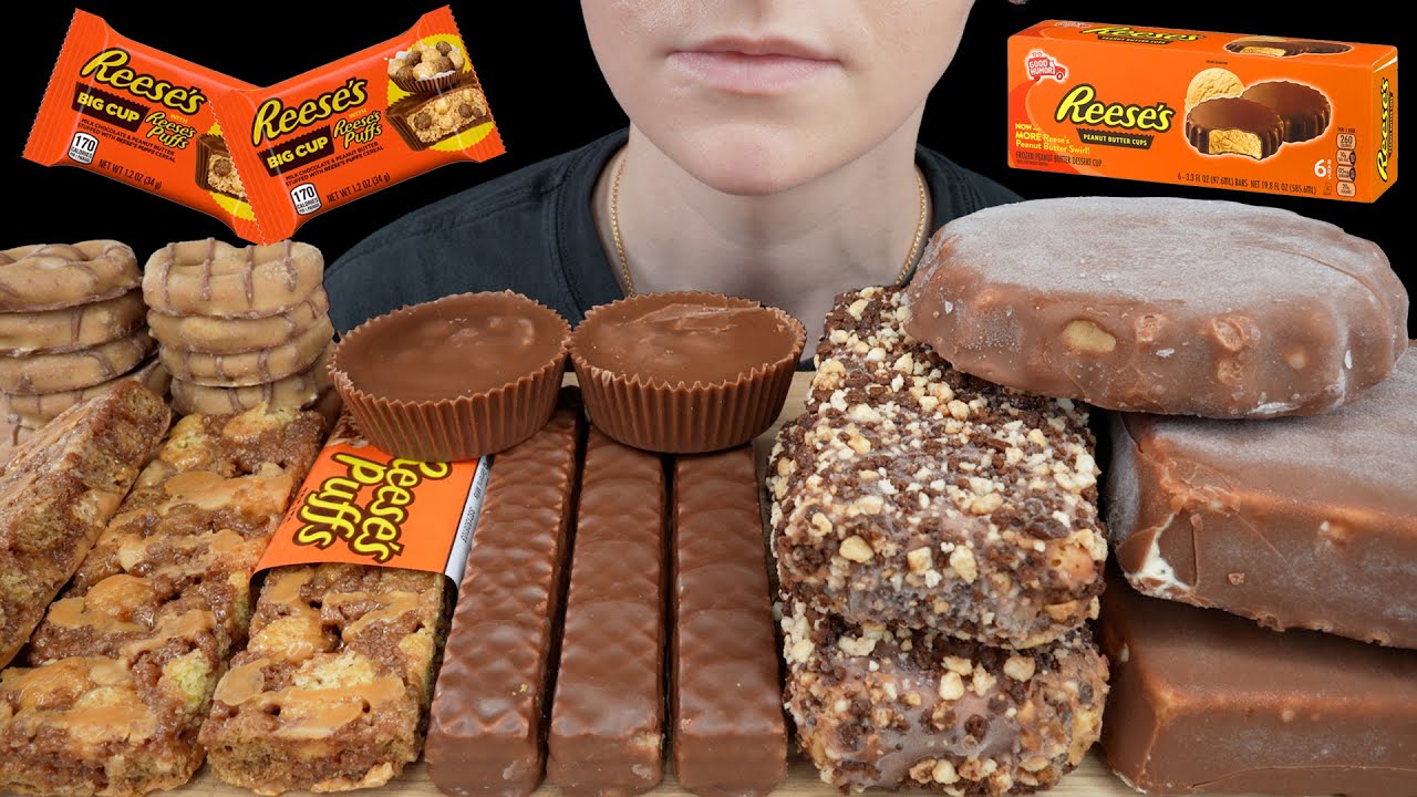 ASMR Reese's Chocolate *Klondike Ice Cream, Puffs Cereal Big Cups, Soft Ice Cream Bar Sweet Mukbang