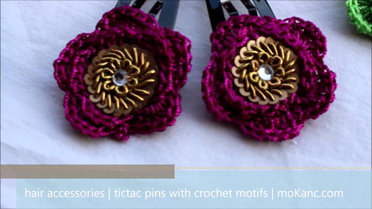 Handmade Crochet Accessories Tic Tac Hairpins With Motifs