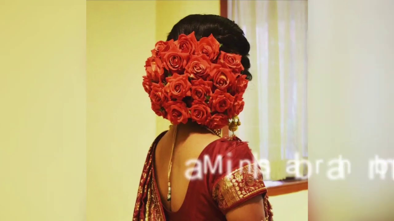 antique juda hairstyle for bridal with real red rose - YouTube