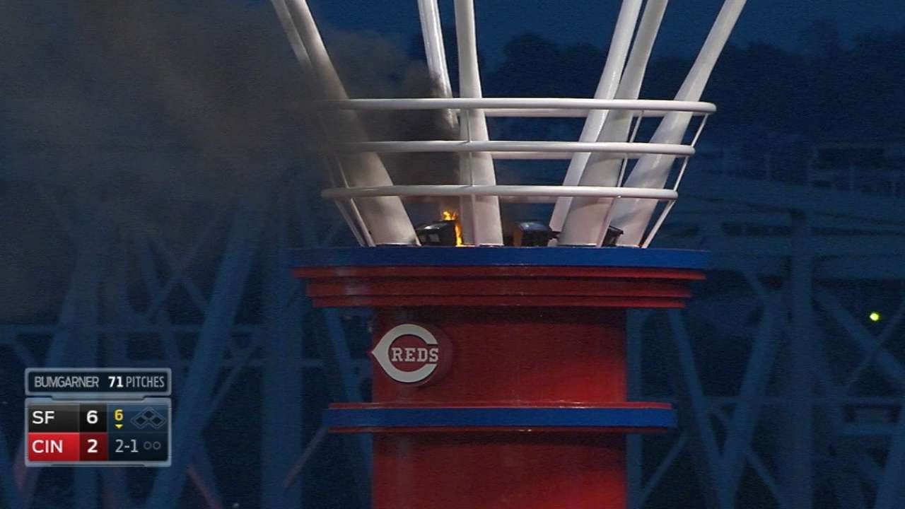 A fire starts in the right smokestack at GABP 
