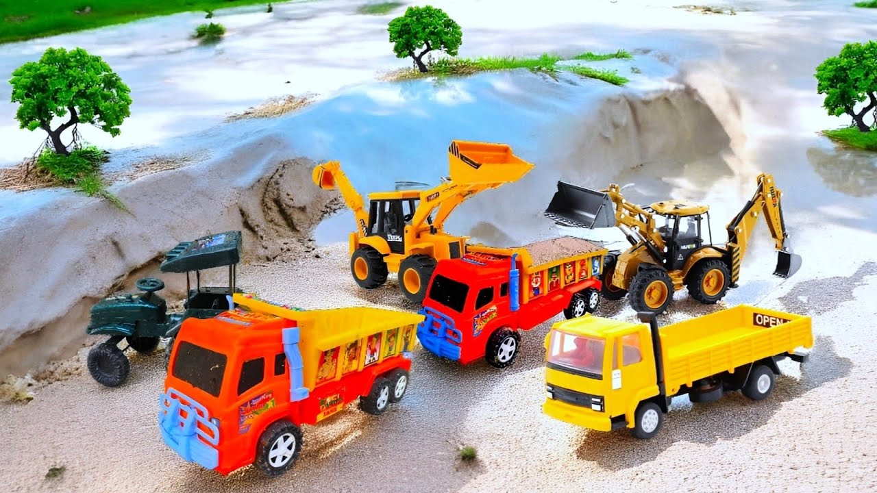 JCB 3DX 007 Rescue Operation | TATA Tipper Dumper & Tractor Stuck in Deep Village Sand l JCB toy l 
