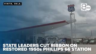 Vinita state leaders cut ribbon on restored 1950s Phillips 66 station welcome hub
