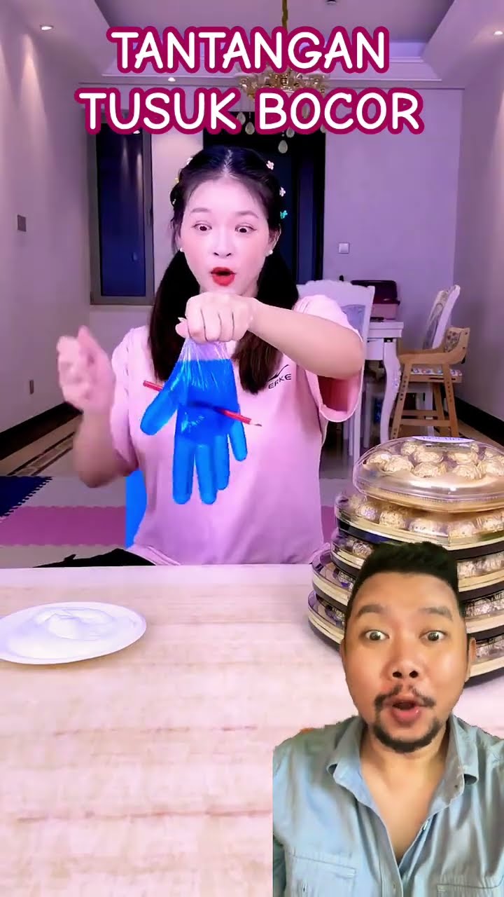 TANTANGAN TUSUK BOCOR SARUNG PLASTIK!!!?? #food #funny #challenge #game #shorts