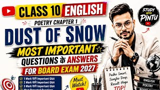 Class 10 English poem 1 dust of snow question answer class 10th |  question answer board exam 2027 