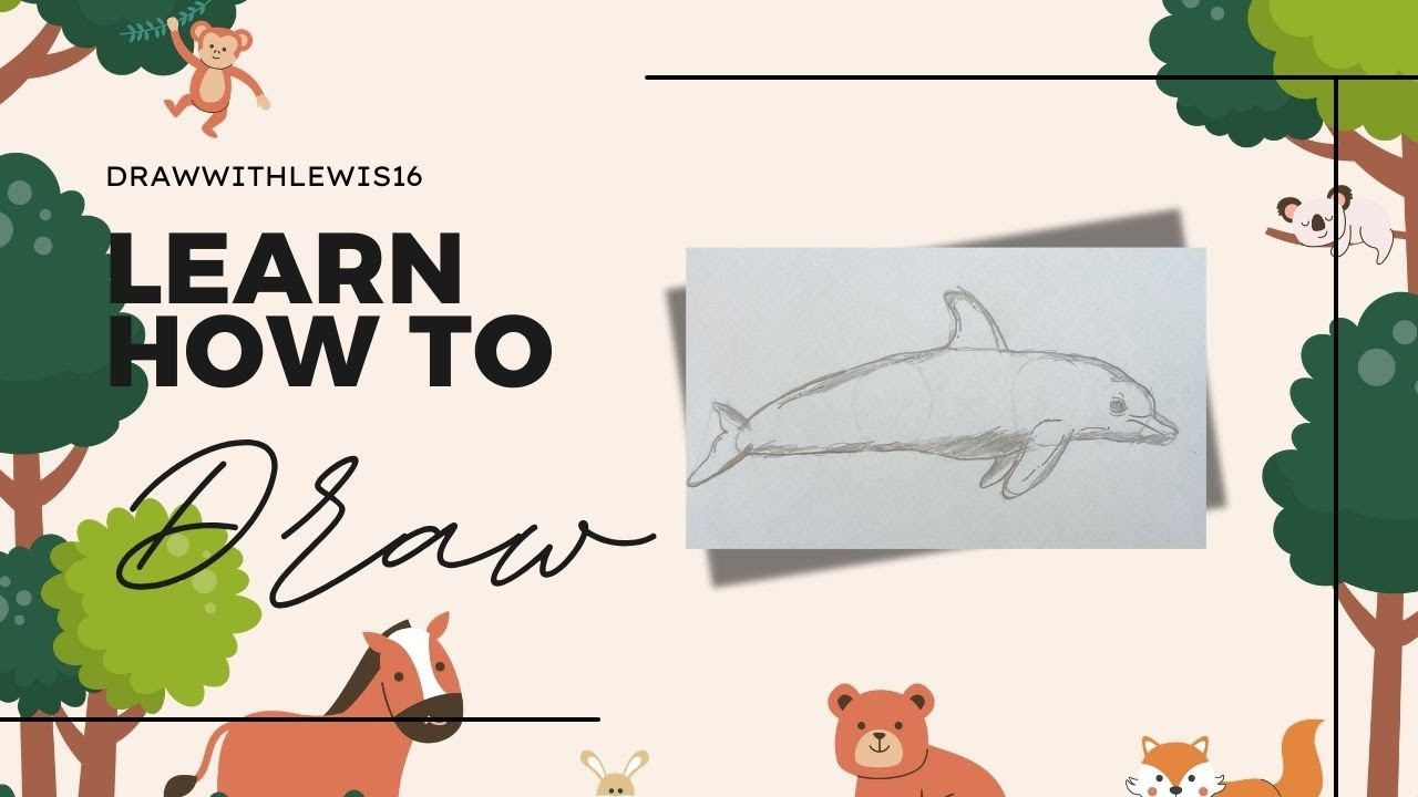 HOW TO DRAW A BOTTLENOSE DOLPHIN KIDS VERSION STEP BY