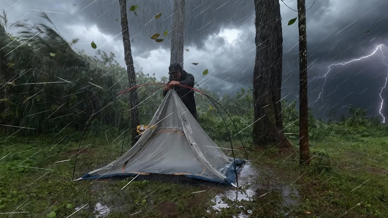 Craziest Storm ‼ Solo Camping in Long Heavy Rain 🌧🌩 - Relaxing Rain in ...