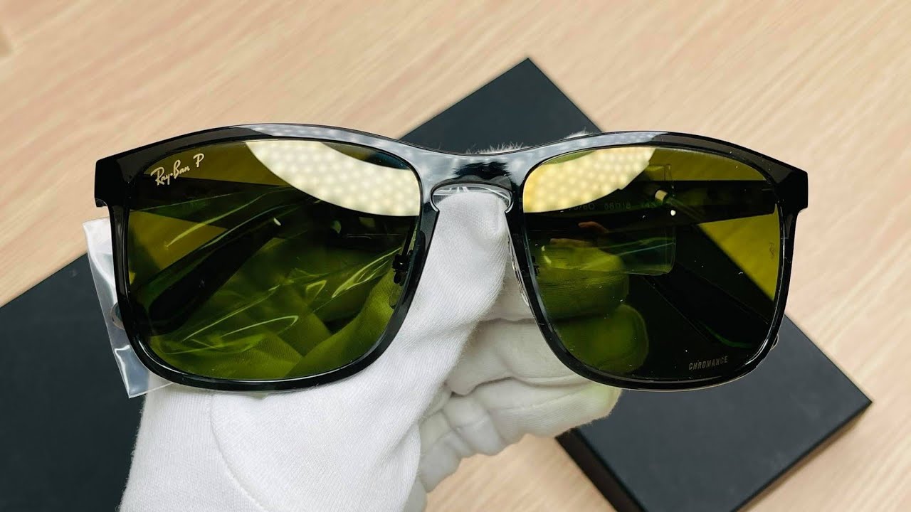 : Ray Ban Square Polarized Green Mirror Chromance Sunglasses RB4264  876/6O 58 - YouTube