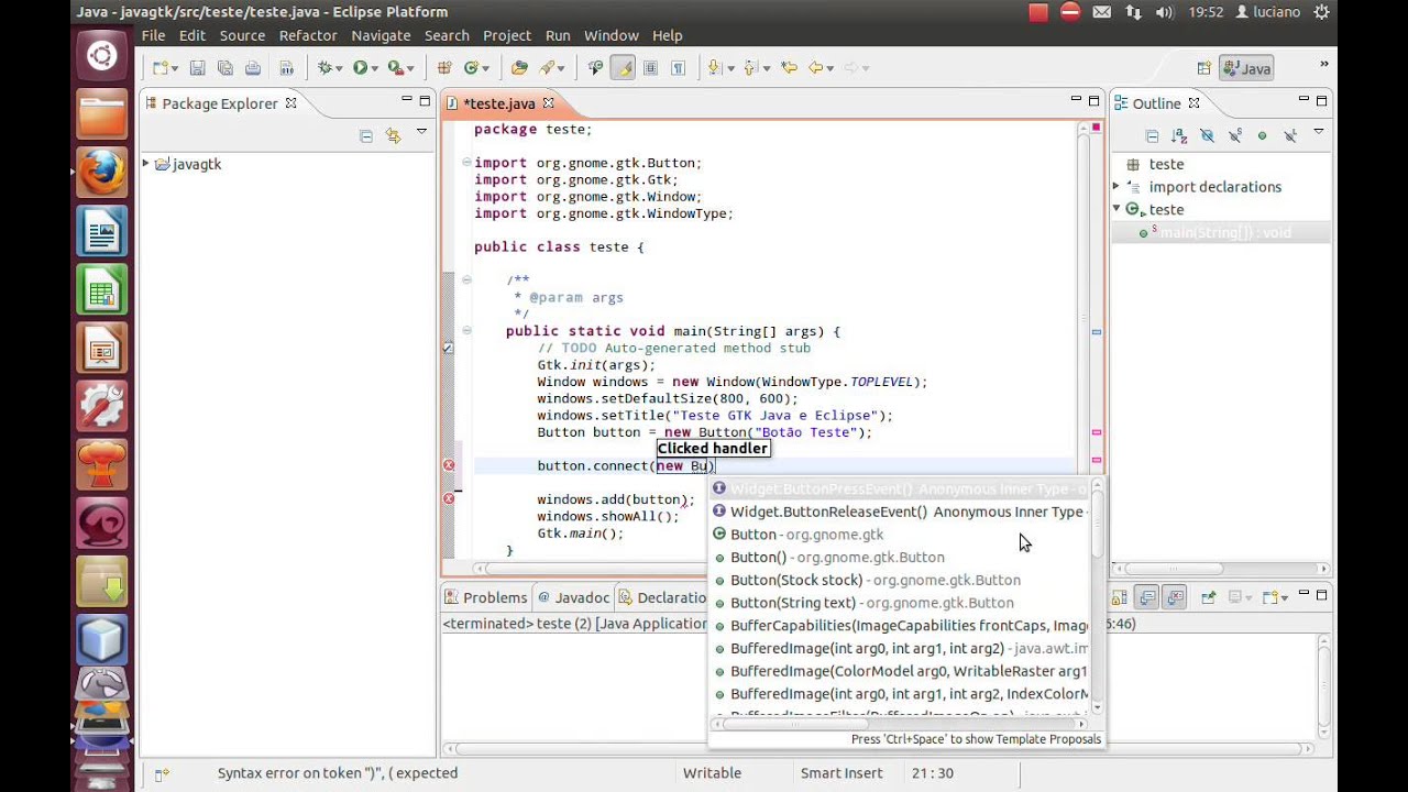 Video aula Java Gtk eclipse eventos - YouTube
