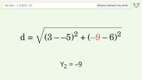 Find the distance between two points p1 (-5,6) and p2 (3,-9): Step-by-Step Video Solution