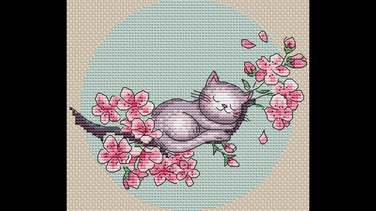 Spring Cat/ Large Cross Stitch Patterns Free PDF