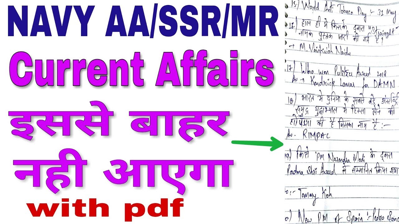 Current Affairs for NAVY AA/SSR/MR (2018) | with pdf