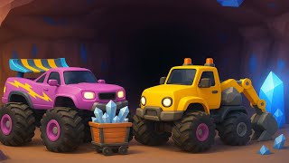 Epic Treasure Hunt – Monster Truck And Crane Find A Giant Treasure In The Tunnel | Funny Vehicles