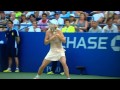 Caroline Wozniacki gets hair stuck around racket -us open 2014