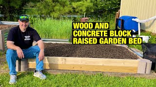 Wood and concrete block raised garden bed