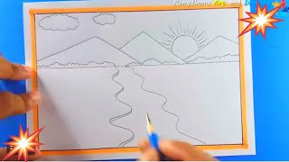 رسم سهل وجميل جدا/رسم منظر طبيعي بالوان الشمع خطوه بخطوه للمبتدئين/رسومات/تعليم الرسم/فن رسم سهل/rsm