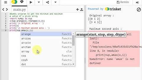 Python NumPy program to get the minimum and maximum array