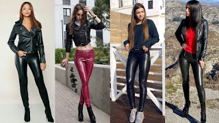 New arrival designs of faux leather leggings pants outfits for ladies #leather #leggings #outfits