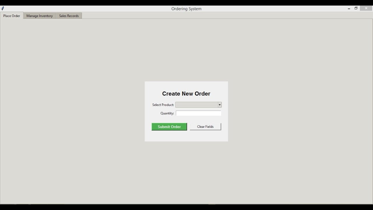 Ordering System Using SQLite and Tkinter