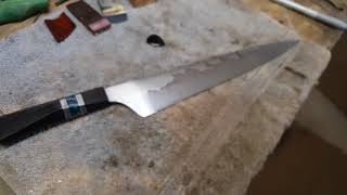 cja edged art 282mm w2 honyaki gyuto-hiki and ancient bog oak guitar pick