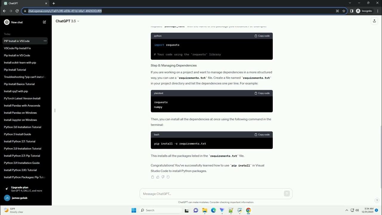 how to use pip install in visual studio code - YouTube