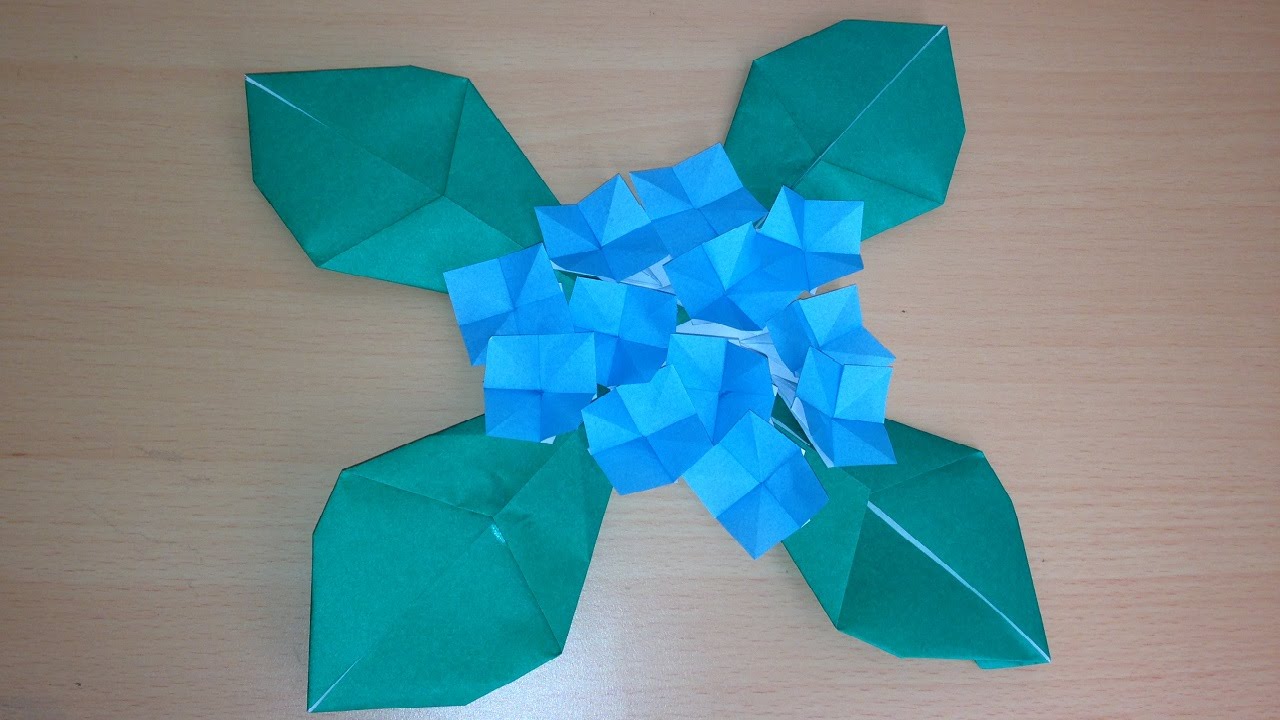 折り紙 あじさいの花と葉 簡単な折り方 Origami Flower Hydrangea Youtube