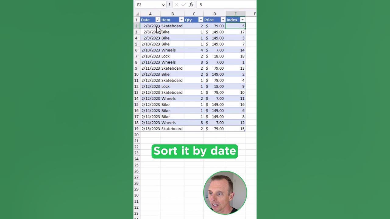 Keep Your Original Sort Order In Excel - YouTube