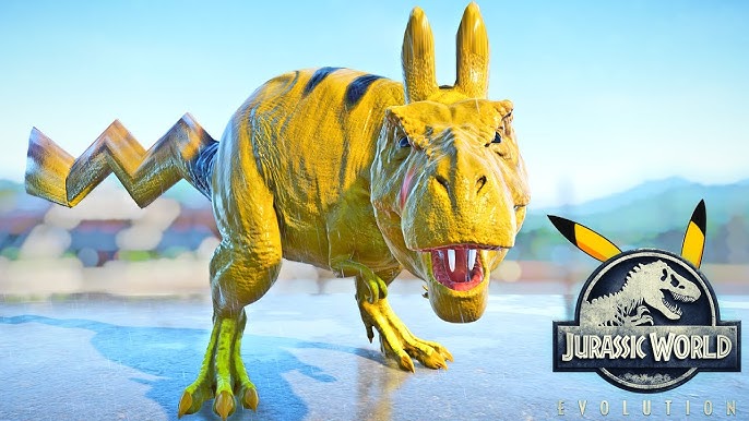 T REX Pikachu vs Marvel & DC Heros Fight in Jurassic World Evolution 