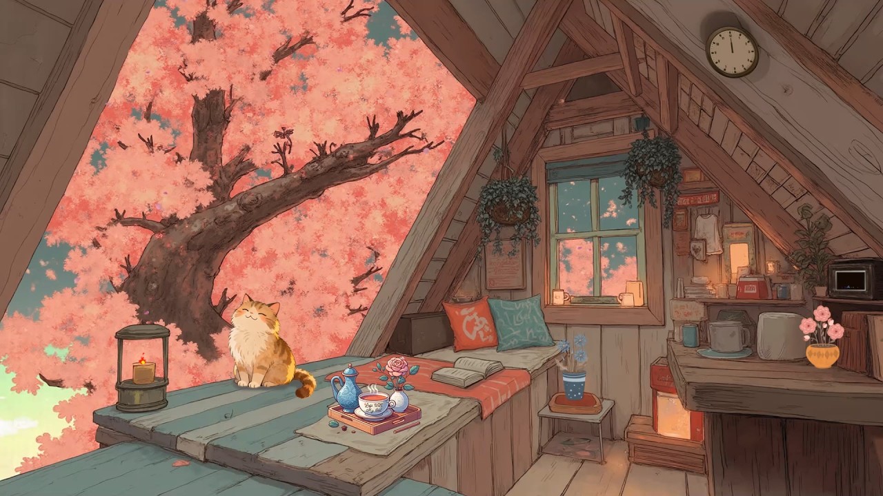 Spring Attic of the Cat 🌸😺 Lofi Music for cats ~ Japanese Vibes to Deep Sleep, Relaxation