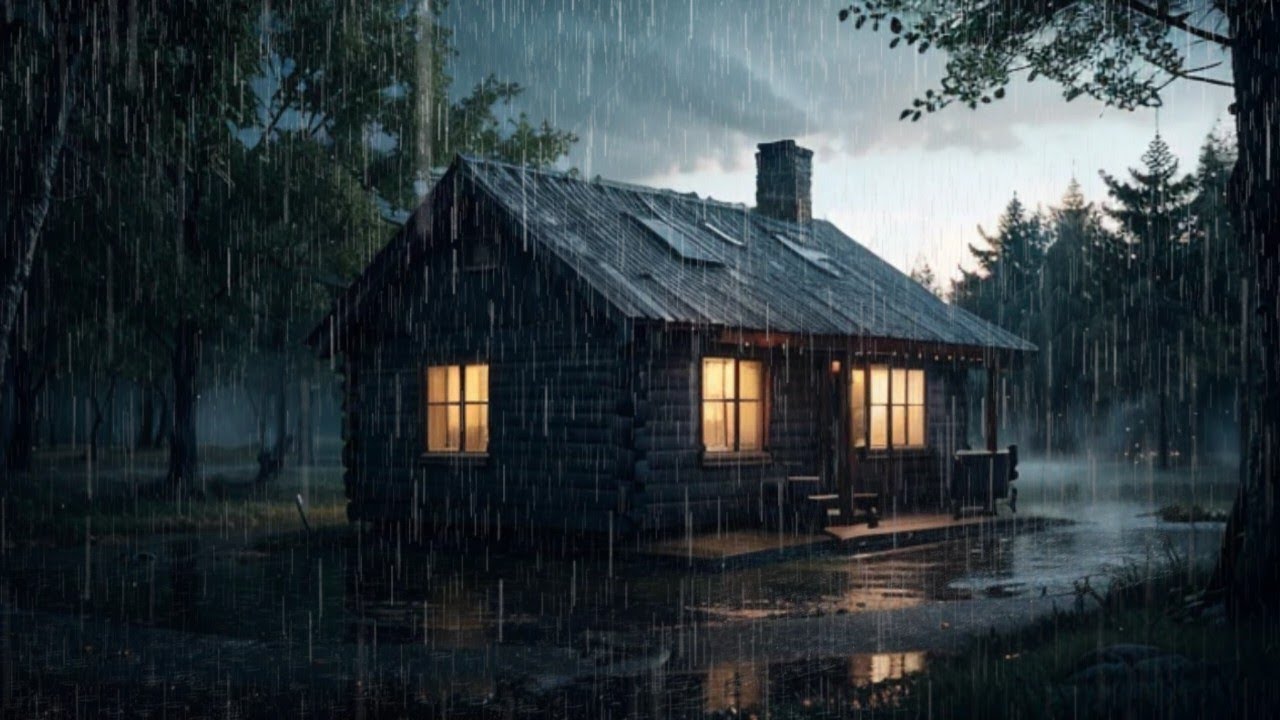 Relaxing Rain on a Wooden Cabin in the Forest at Night - YouTube
