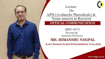 APD & NOISE SOURCES IN RECEIVER | OPTICAL COMMUNICATION | LECTURE 05 BY MR  HIMANSHU NAGPAL | AKGEC