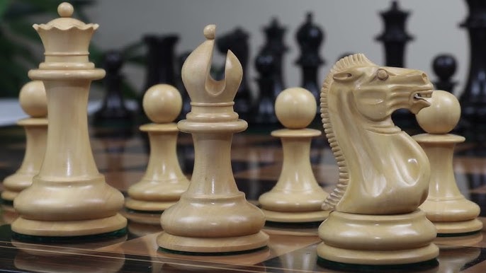 Reproduced Antique Circa 1895 Ayres English Made Club Chess Pieces in Ebony  / Antiqued Box Wood - 4.3 King