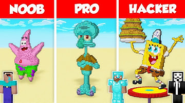 SPONGEBOB STATUE BASE HOUSE BUILD CHALLENGE - NOOB vs PRO vs HACKER / Minecraft Battle Animation
