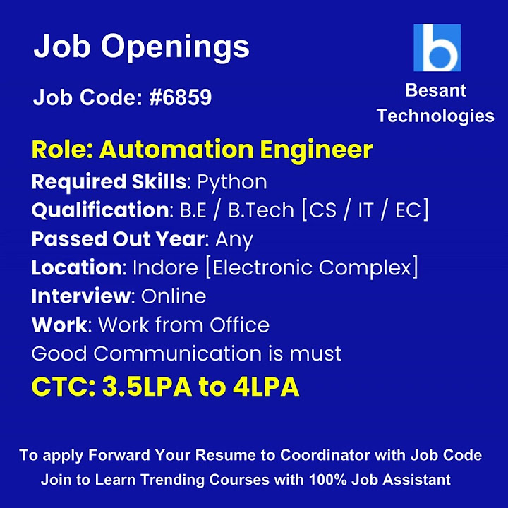Python openings join our courses to get placements besant technologies