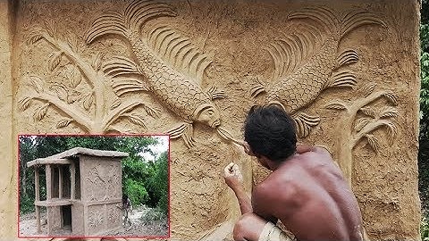 Primitive Technology, sculpture wall of Mud Hut two floor