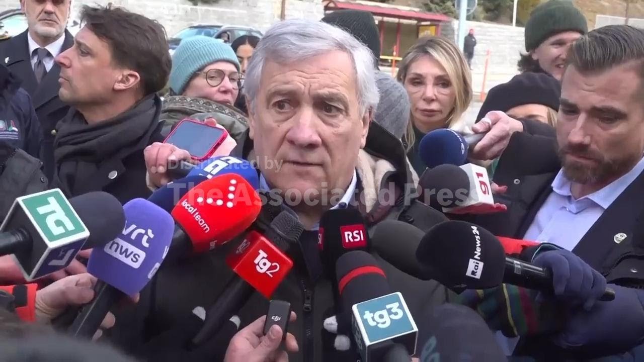 Italian Foreign Minister Tajani visits scene of fire in Swiss ski resort and talks to reporters