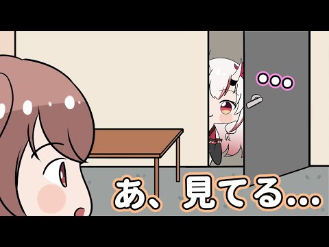【手描き】気づいてもらうまでずっとドアの隙間から見ているあやめお嬢が可愛い話をするころさん【戌神ころね 百鬼あやめ ホロライブ ももじゃー】