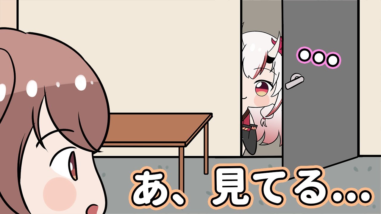 【手描き】気づいてもらうまでずっとドアの隙間から見ているあやめお嬢が可愛い話をするころさん【戌神ころね 百鬼あやめ ホロライブ ももじゃー】