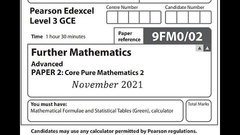 Core Pure Paper 2 2021 Pearson Edexcel A level Further maths