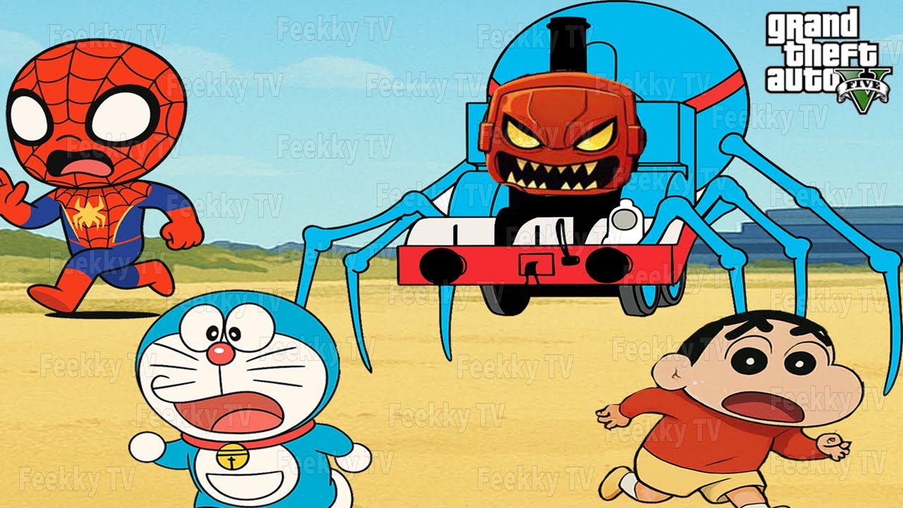 Шинчан, Нобита, Дораэмон и Маленький Человек-паук: Томас, Железный Человек, Поезд-монстр - GTA V