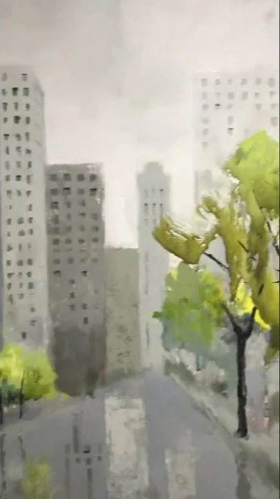 Abstract painting of downtown Chicago, by Karin Ne...