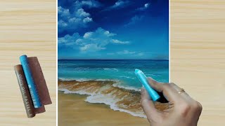 #8 -Oil Pastel Drawing - How to Draw Realistic Seascape (step by step) for beginners, Seabeach paint