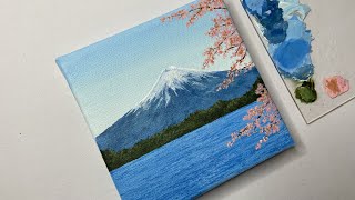 Mountain painting tutorial/acrylic painting for beginners tutorial/ cherry blossom painting