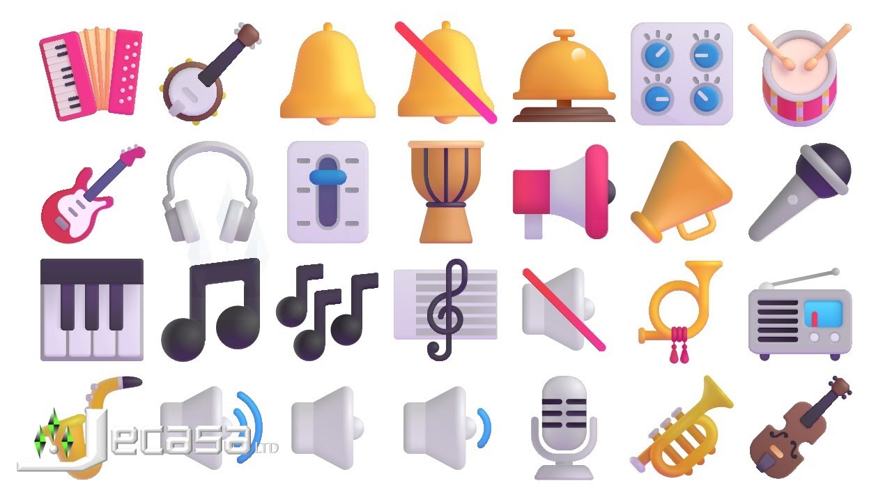 3D Emojis Part 34 Sound, Music and Musical Instruments Fluent