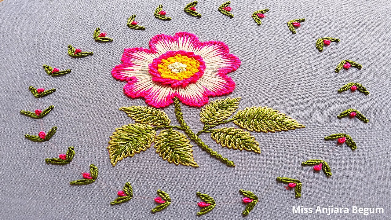 Silk Thread Flowers Hand Embroidery, Glossy Hand Embroidery Design