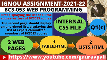 BCS-053 WEB PROGRAMMING SOLVED ASSIGNMENT 2021-22 Q1C | Using table and lists create two web pages
