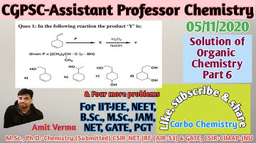 CGPSC Assistant Professor Organic Chemistry Paper Solution|Part 6|Hydroboration-Oxidation problem|