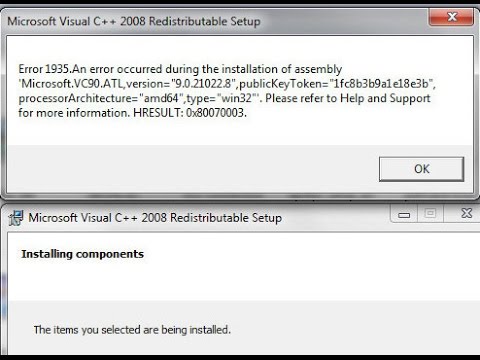 Error 1935 Can T Install Ms Visual C Packages Hresult 0x Youtube