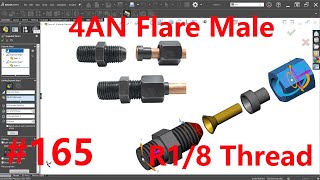 Solidworks Exercise #165 4AN Flare Male to R1/8 Taper Pipe Thread Adapter Fitting