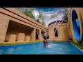 165days building an underground temple house with water slide to underground swimming pool